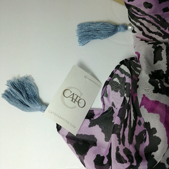 CATO DUSTY BLUE FRINGE TASSLE SHEER SCARF - Picture 4 of 5